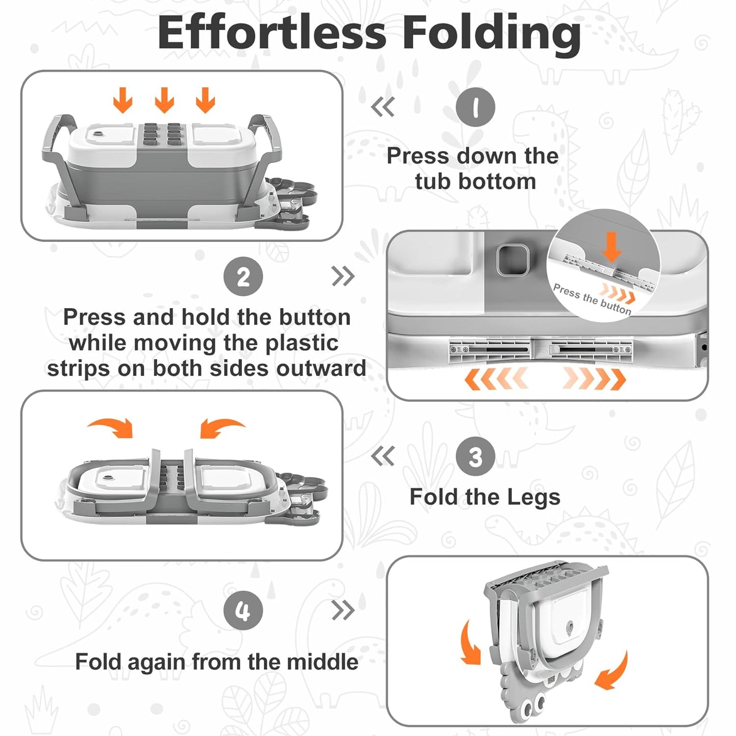 Collapsible Baby Bathtub for Newborn with Thermometer & 1 Hooded Towel & 1 Soft Floating Cushion,Portable Travel Bathtub with Drain Hole, Durable Foldable Baby Tubs for Infants to Toddler