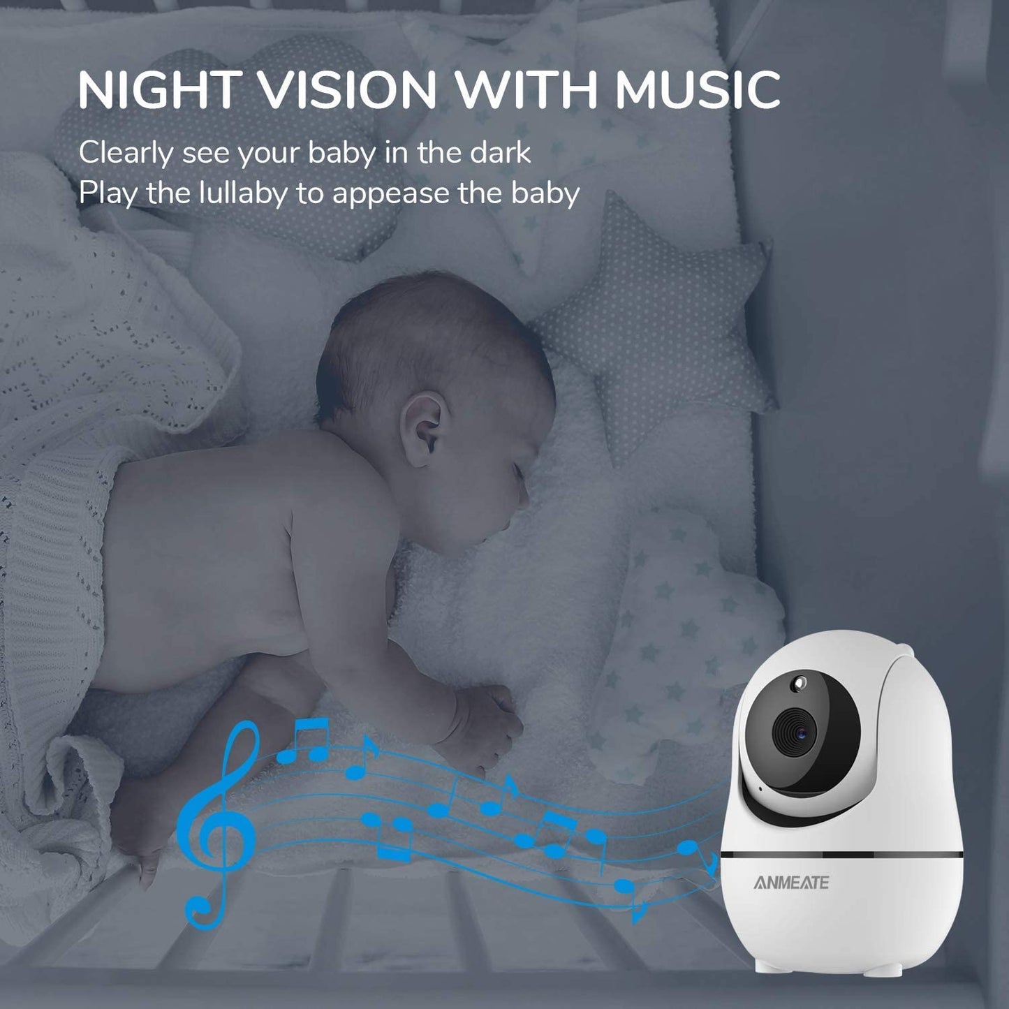 ANMEATE Baby Monitor with Remote Pan-Tilt-Zoom Camera,Large Display Video Baby Monitor with Camera and Audio |Infrared Night Vision |Two Way Talk | Room Temperature| Lullabies and 960Ft Range(Black)