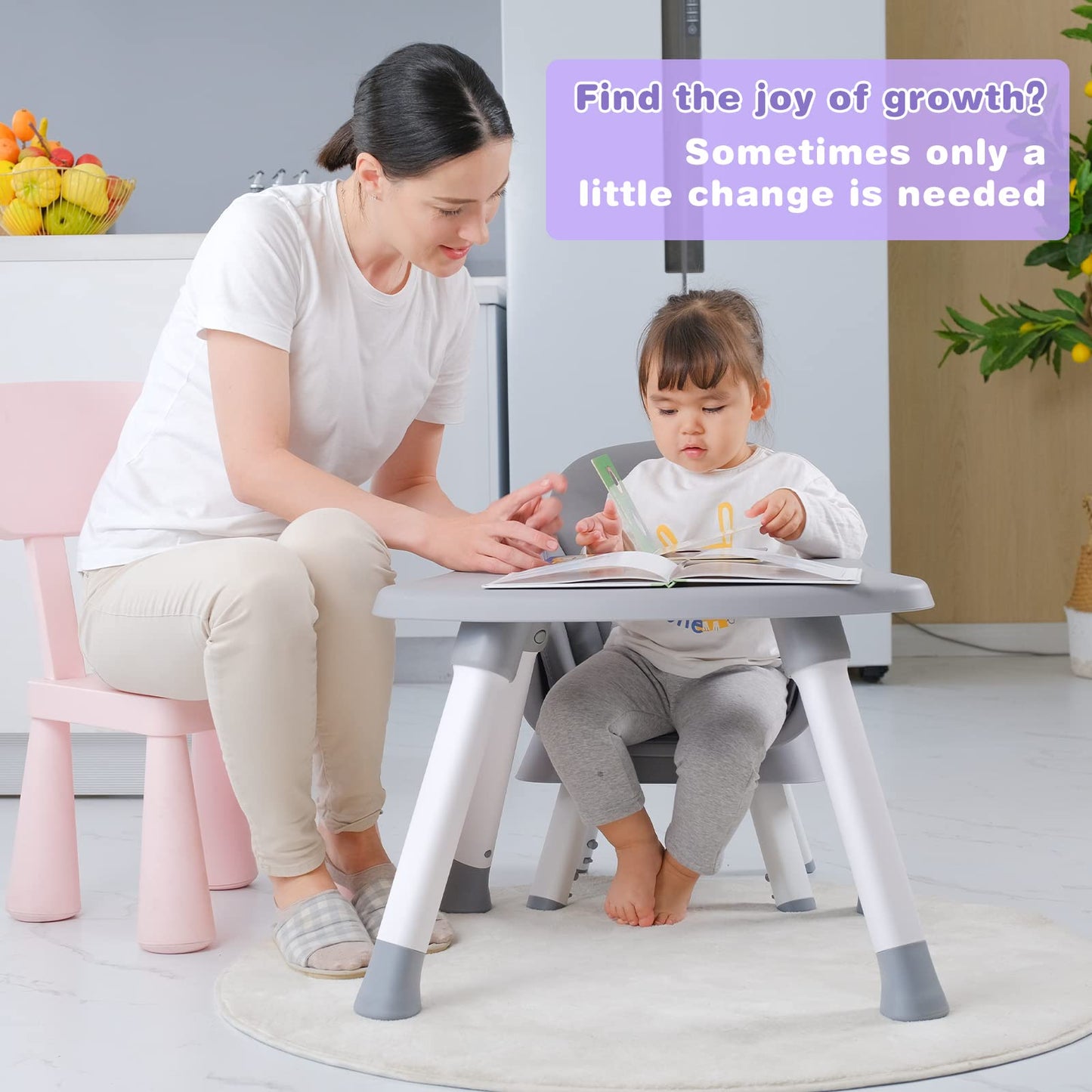 Baby Highchair,8 in 1 High Chairs for Babies and Toddler,Convertible HighChair for Baby, Kids Learning Table,Building Block Table,Kids Stool Table Chair Set with Removable Tray(Grey)