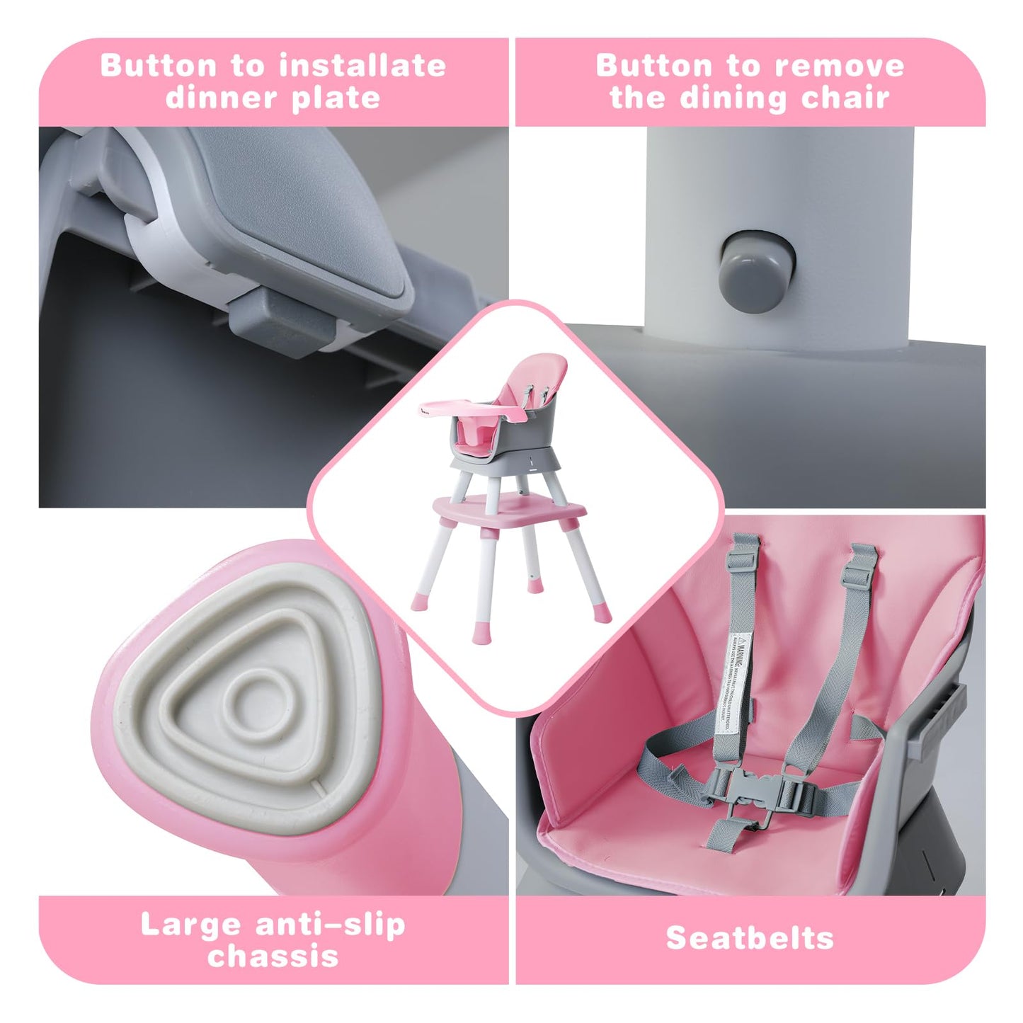 Baby Highchair,8 in 1 High Chairs for Babies and Toddler,Convertible HighChair for Baby, Kids Learning Table,Building Block Table,Kids Stool Table Chair Set with Removable Tray(Grey)