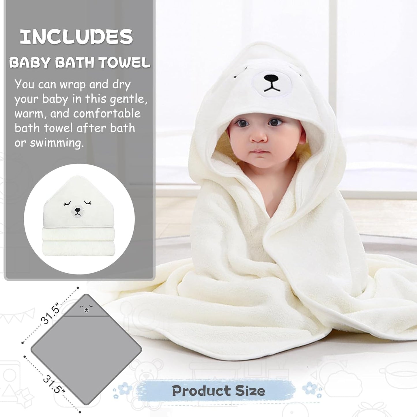 Collapsible Baby Bathtub for Newborn with Thermometer & 1 Hooded Towel & 1 Soft Floating Cushion,Portable Travel Bathtub with Drain Hole, Durable Foldable Baby Tubs for Infants to Toddler