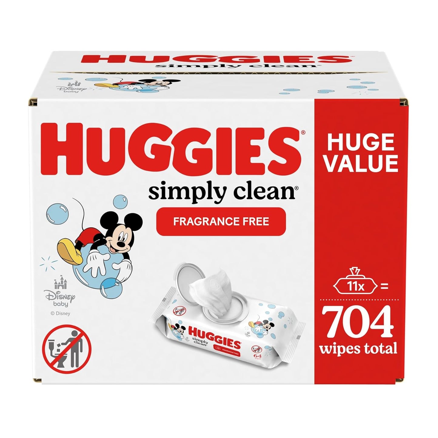 Simply Clean Fragrance-Free Baby Wipes, Unscented Diaper Wipes, 11 Flip-Top Packs (704 Wipes Total)