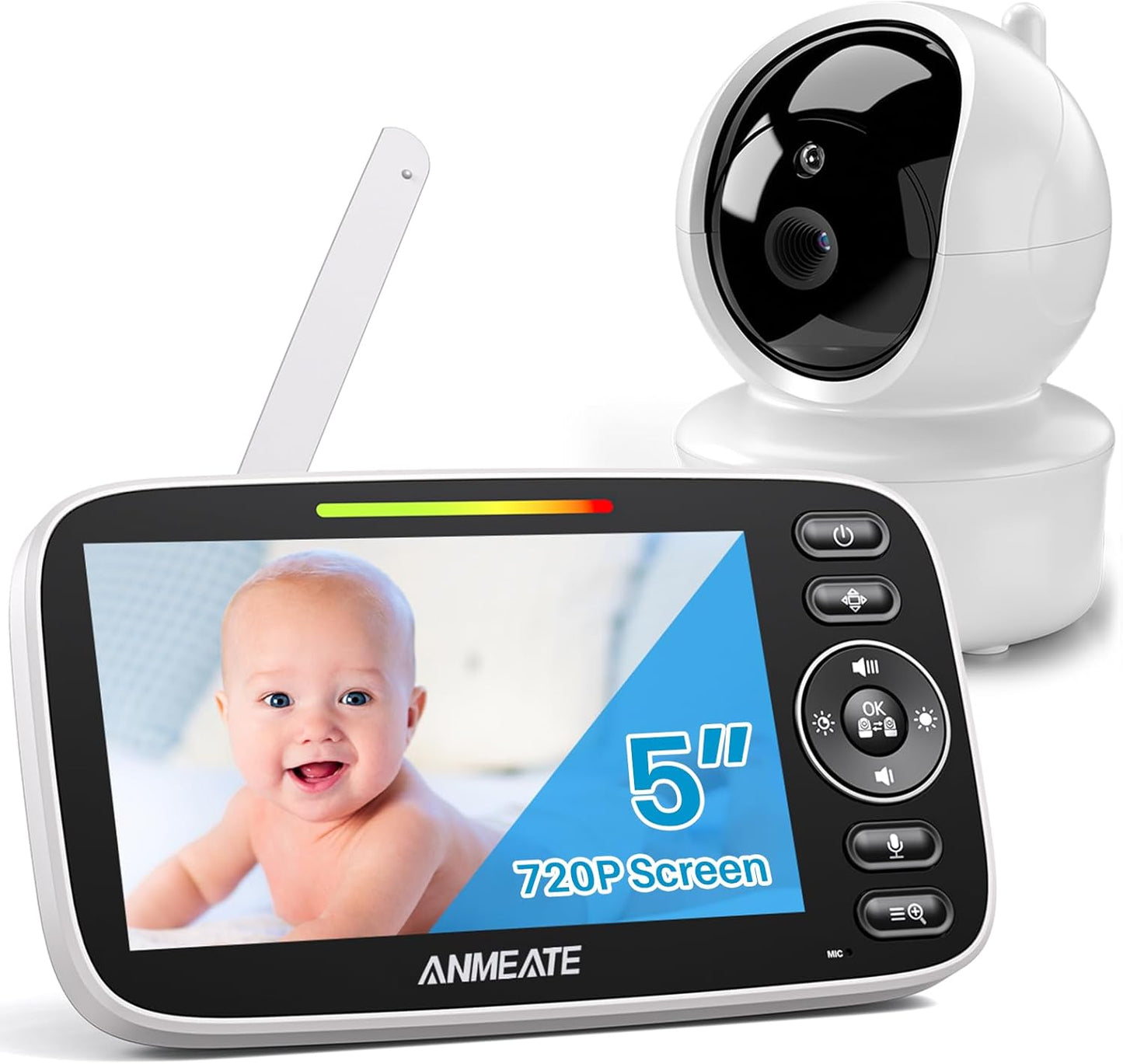 ANMEATE Baby Monitor with Remote Pan-Tilt-Zoom Camera,Large Display Video Baby Monitor with Camera and Audio |Infrared Night Vision |Two Way Talk | Room Temperature| Lullabies and 960Ft Range(Black)