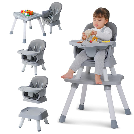 Baby Highchair,8 in 1 High Chairs for Babies and Toddler,Convertible HighChair for Baby, Kids Learning Table,Building Block Table,Kids Stool Table Chair Set with Removable Tray(Grey)
