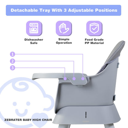 Baby Highchair,8 in 1 High Chairs for Babies and Toddler,Convertible HighChair for Baby, Kids Learning Table,Building Block Table,Kids Stool Table Chair Set with Removable Tray(Grey)