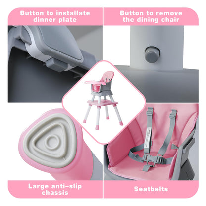 Baby Highchair,8 in 1 High Chairs for Babies and Toddler,Convertible HighChair for Baby, Kids Learning Table,Building Block Table,Kids Stool Table Chair Set with Removable Tray(Grey)