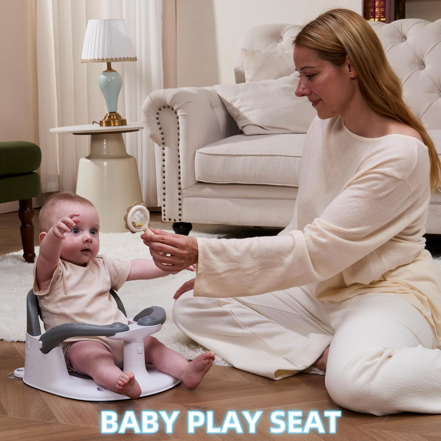 Baby Bath Seat for Babies 6 Months & up Sitting up with Temperature Alert+Soft Cushion+Suction Cup,Infant Bath Seat for Baby Bath Chair Toddler Bath Seat for Bathtub Tub Shower Grey