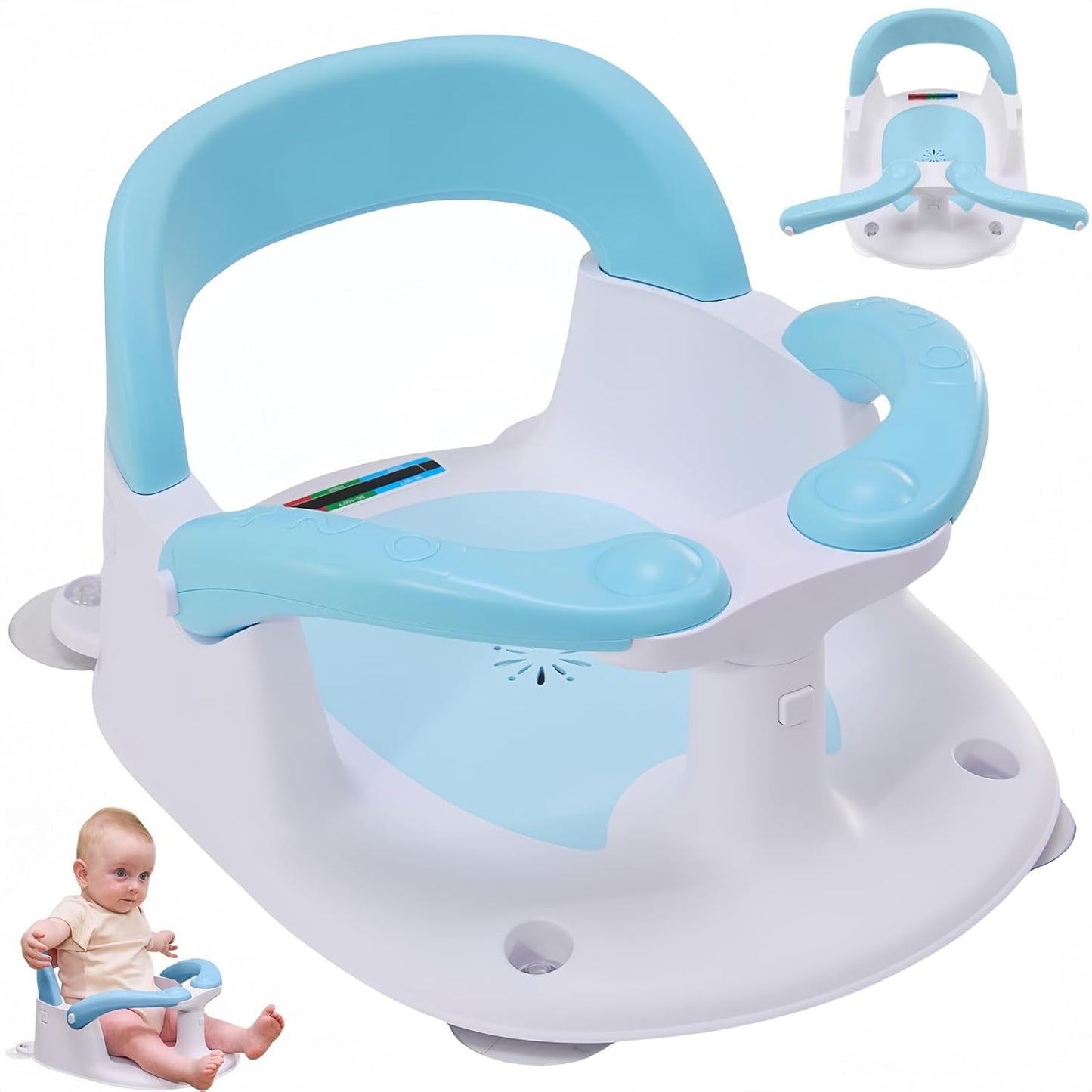 Baby Bath Seat for Babies 6 Months & up Sitting up with Temperature Alert+Soft Cushion+Suction Cup,Infant Bath Seat for Baby Bath Chair Toddler Bath Seat for Bathtub Tub Shower Grey