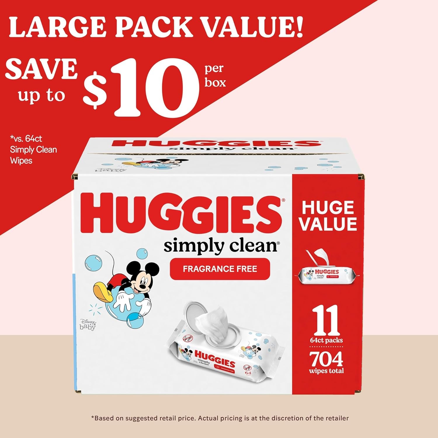 Simply Clean Fragrance-Free Baby Wipes, Unscented Diaper Wipes, 11 Flip-Top Packs (704 Wipes Total)