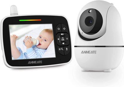 ANMEATE Baby Monitor with Remote Pan-Tilt-Zoom Camera,Large Display Video Baby Monitor with Camera and Audio |Infrared Night Vision |Two Way Talk | Room Temperature| Lullabies and 960Ft Range（Black）