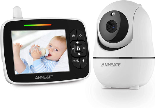 ANMEATE Baby Monitor with Remote Pan-Tilt-Zoom Camera,Large Display Video Baby Monitor with Camera and Audio |Infrared Night Vision |Two Way Talk | Room Temperature| Lullabies and 960Ft Range（Black）